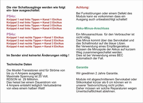 Schakelmodule voor 4 aan / uit functies